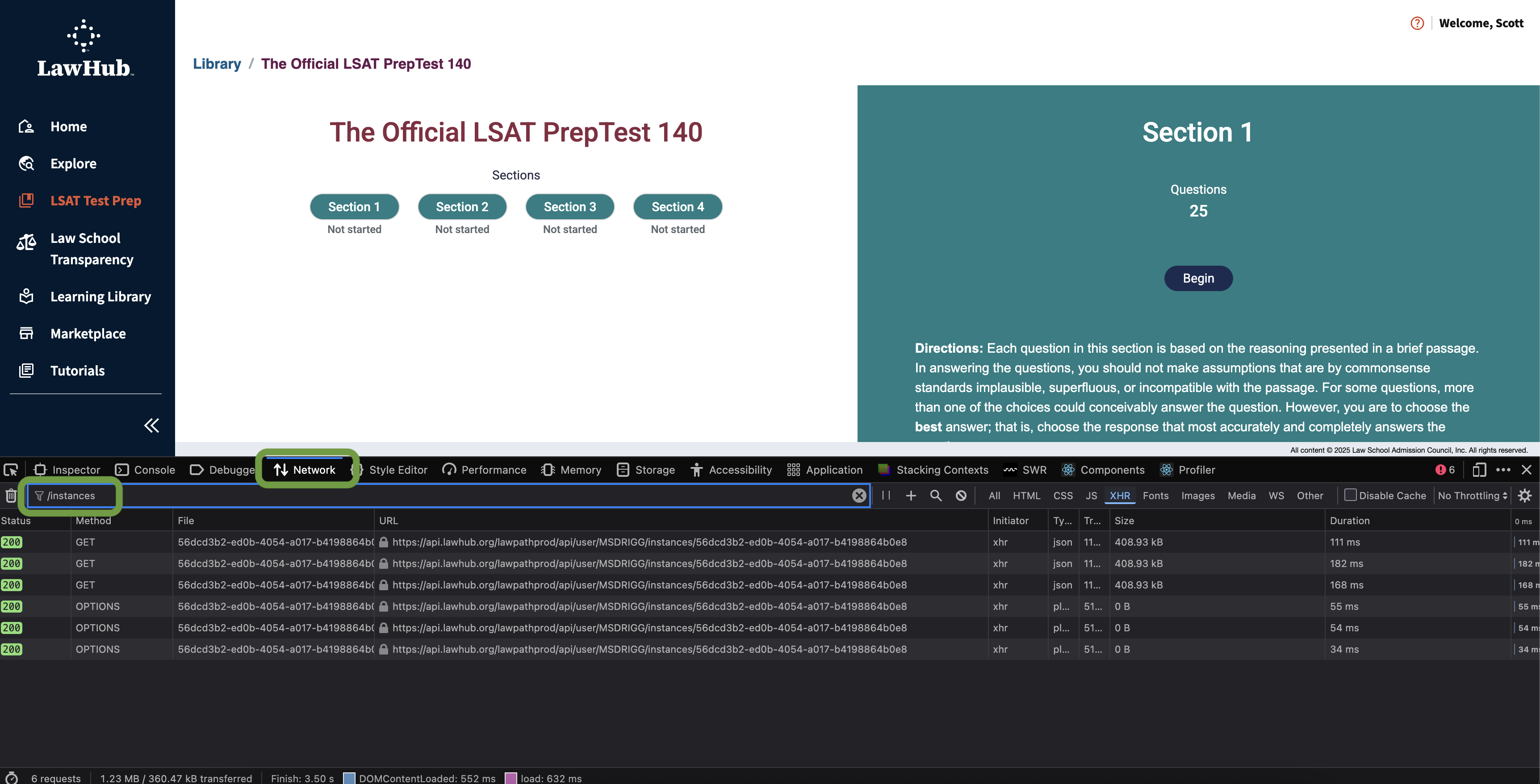Search for /instances in the Network tab
