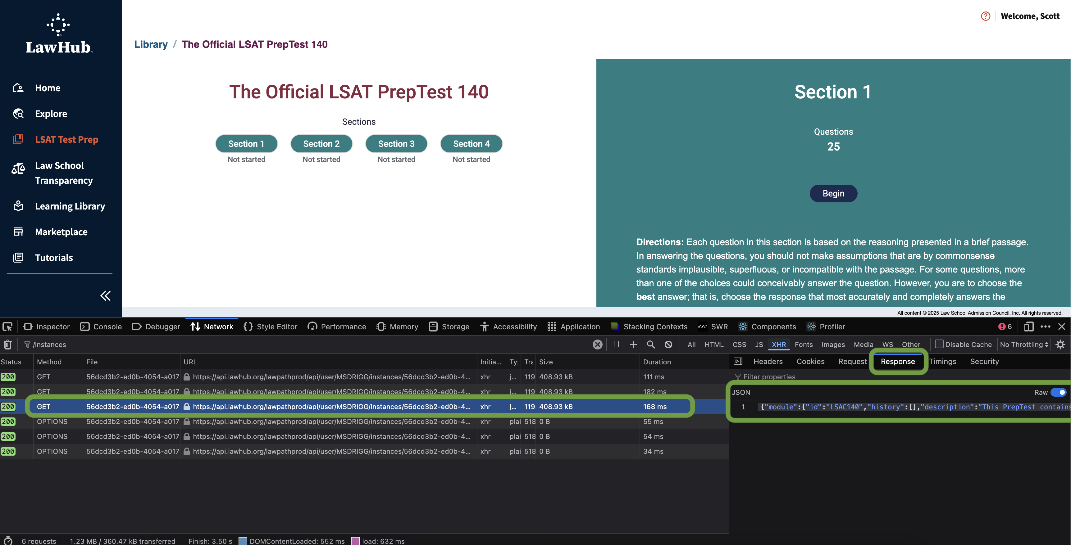 Select a GET request and go to the Response tab